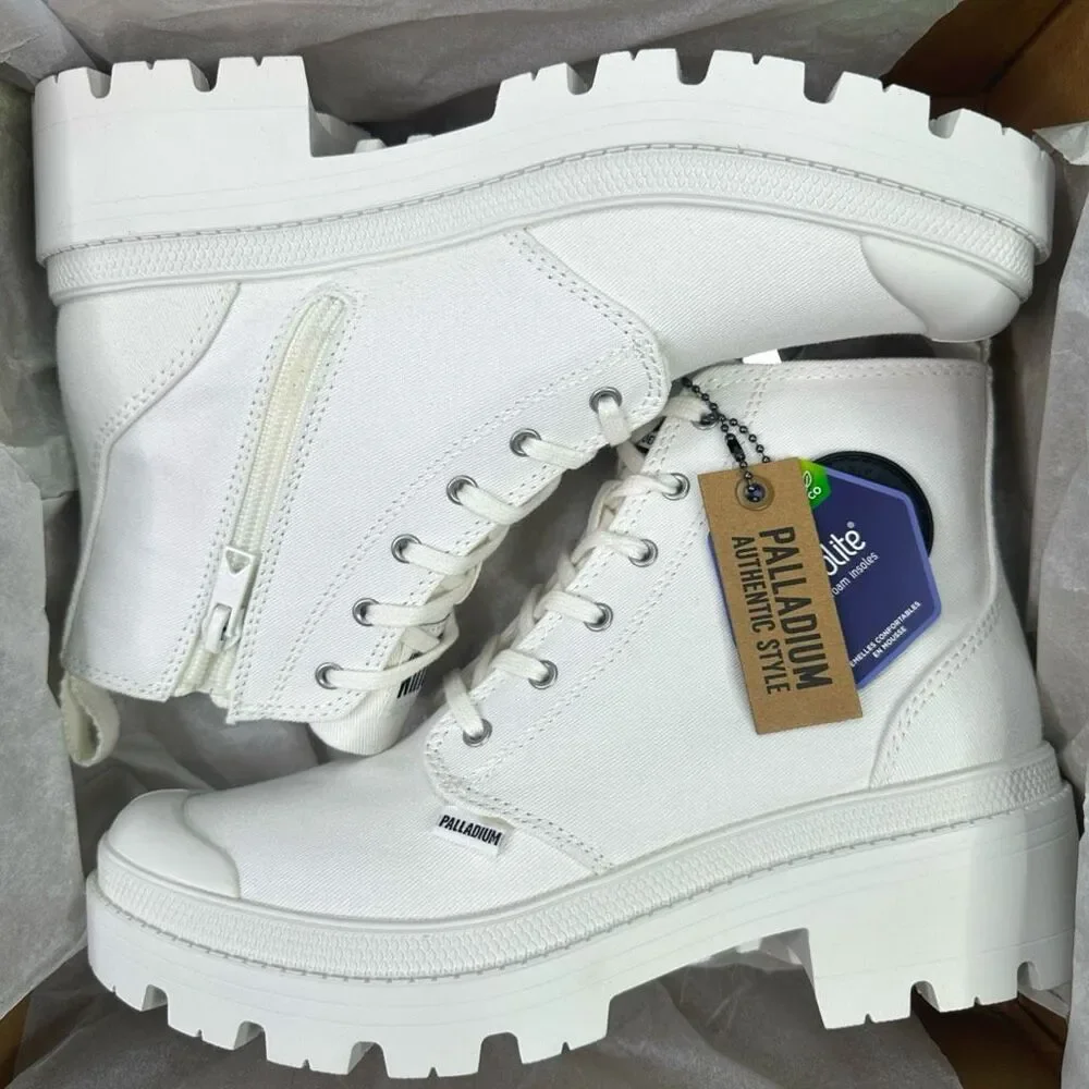 Palladium Pallabase Twill Round Toe Lace-Up Boots - Size 8 - Star White